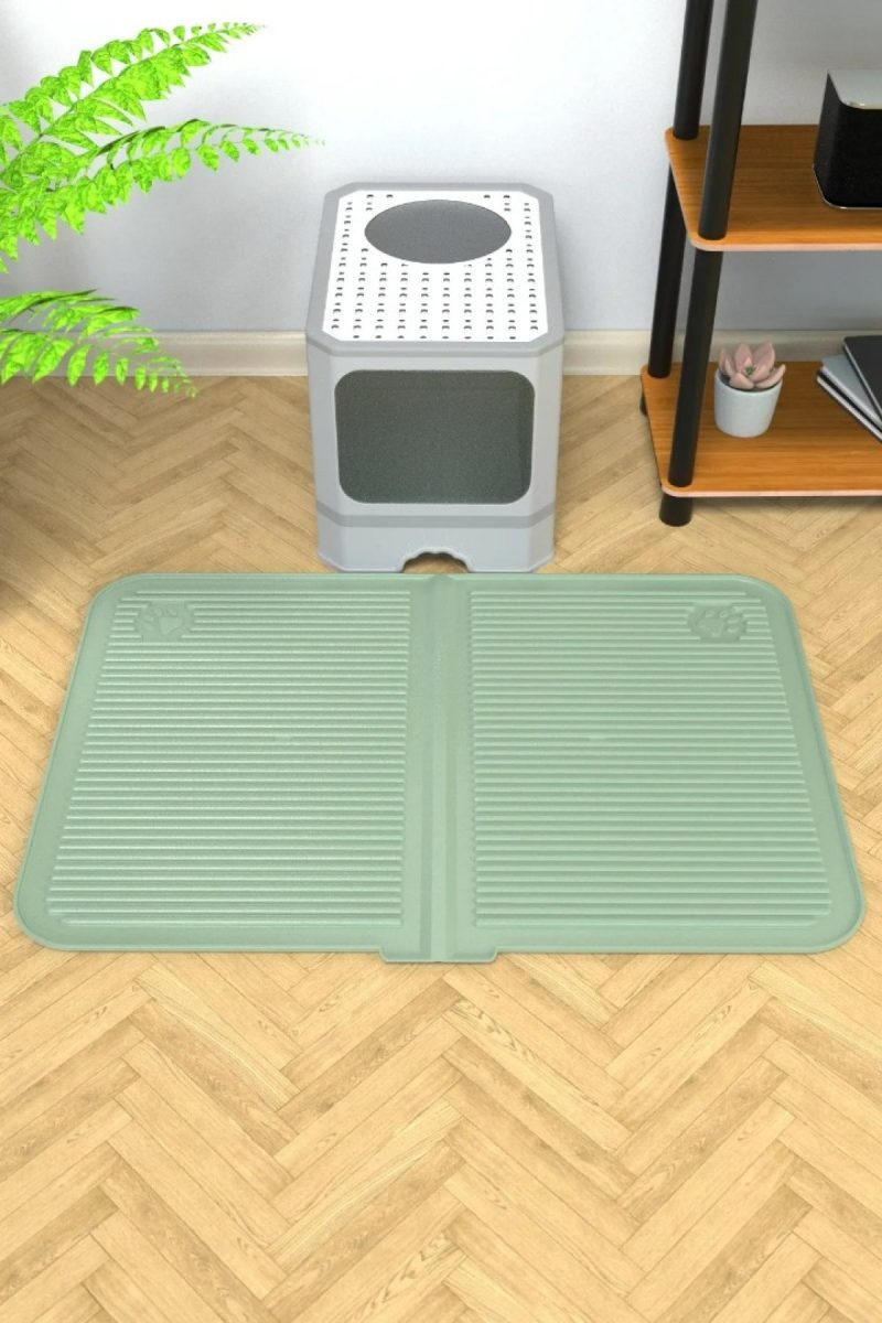 Silikon Kum Ve Mama Matı Havuzlu Yıkanabilir Kedi Tuvaleti Önü Kedi Kumu Paspası Büyük Boy 40x60 - Görsel 2